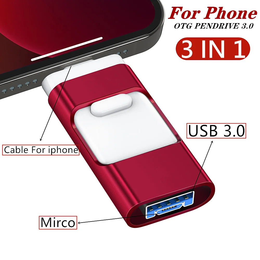 Flash Drive USB 3.0 For iPhone or Mirco 512GB USB Stick USB Stick 256GB USB Stick Phone USB Flash Drive 128GB Memory Stick