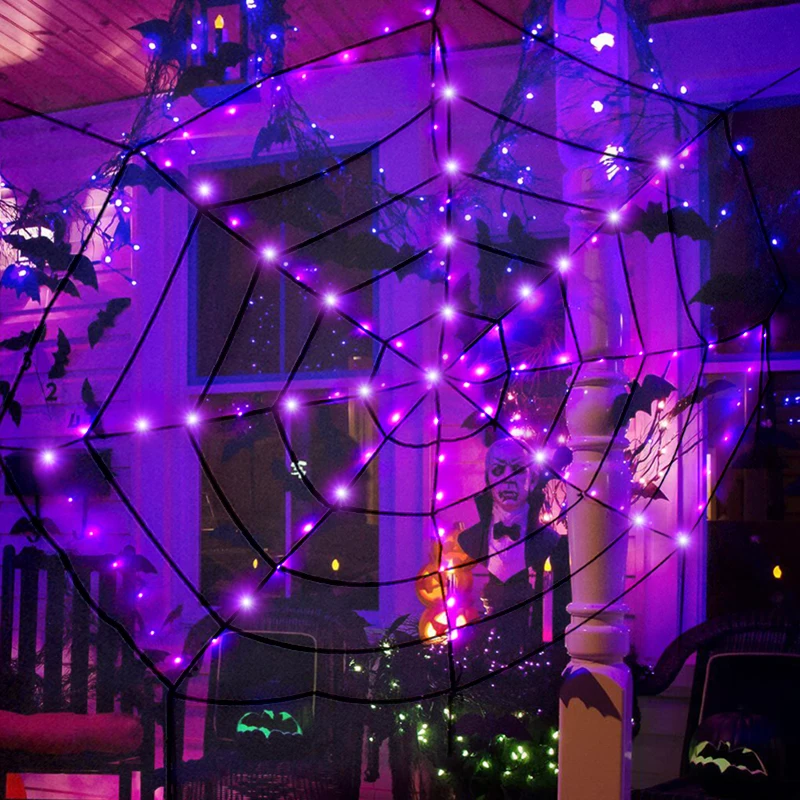 

LED Spider Web String Light Outdoor Courtyard Garden Spider Fear Props Decorative Halloween Atmosphere Lamp Haunted House Decor