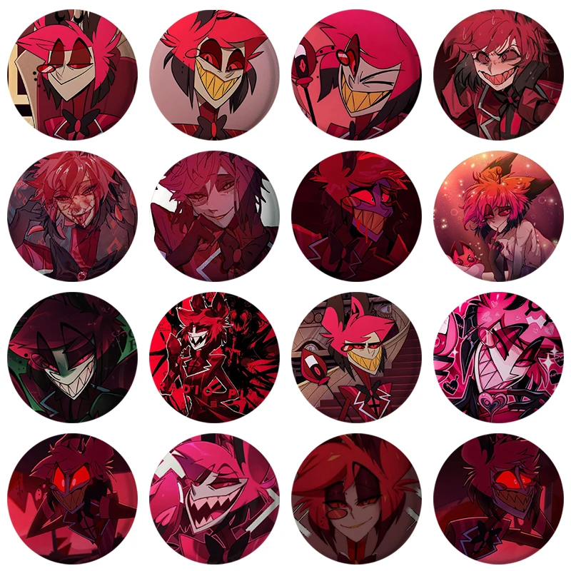 58mm Funny Anime Cartoon Hazbin Button Pin Creative Fun Cartoon Alastor Vox Husker Badge Brooch Bag Decor Fans Collect Gift