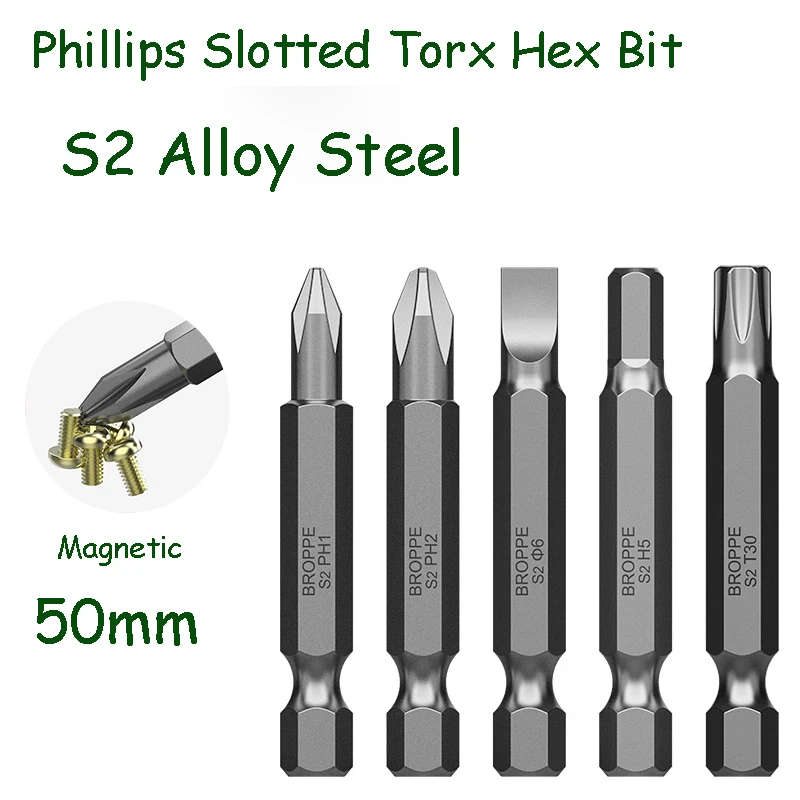 

Magnetic Phillips Slotted Torx Hex Screwdriver Bits 1/4 ” Hex Shank 50mm Length Electric Screwdriver Bit Power Driver Tool