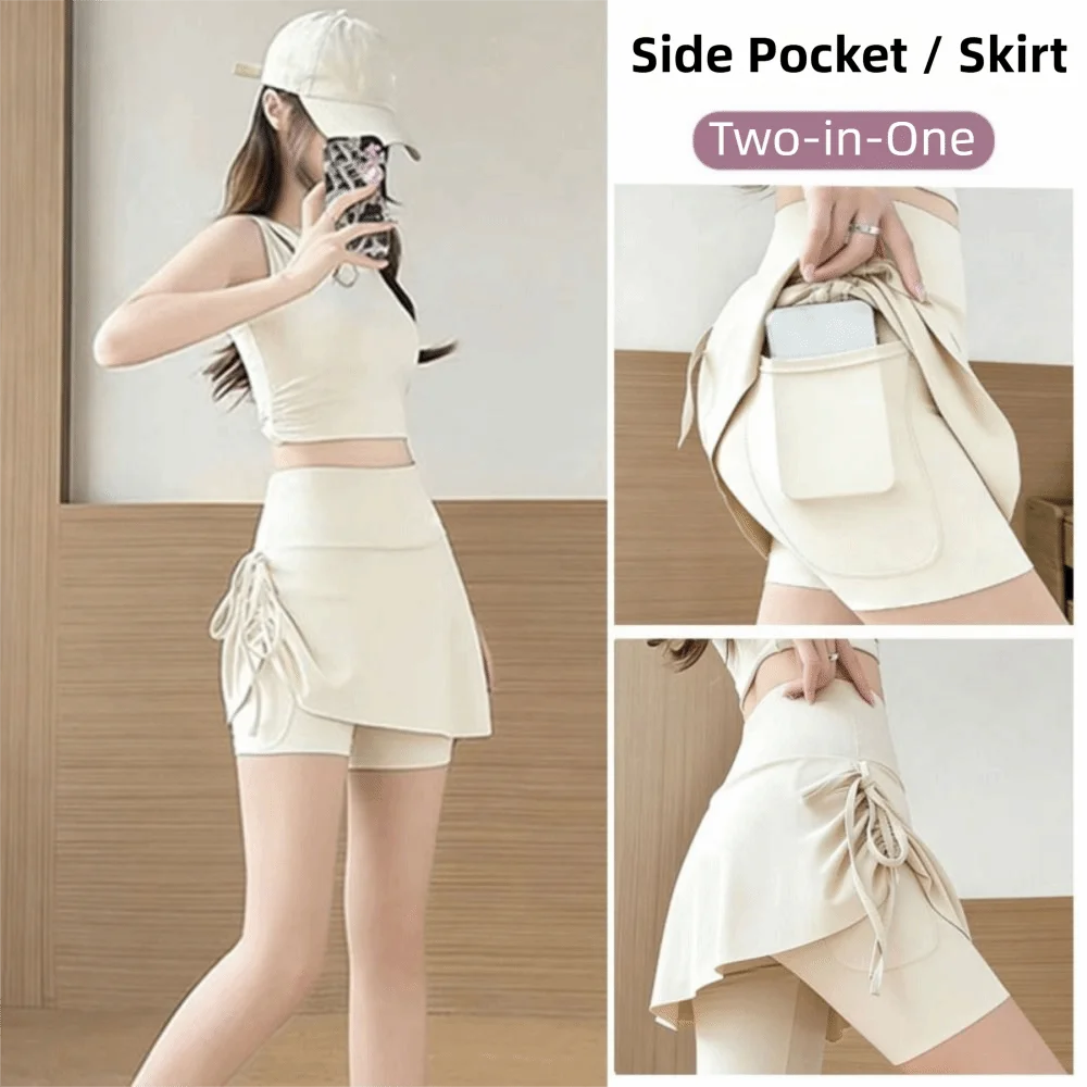 Casual High Waist Women's Yoga Skirt Three-quarter Fake Two Piece Sports Skirt Pants Quick Drying Slim Fit Fitness Skirt Tennis