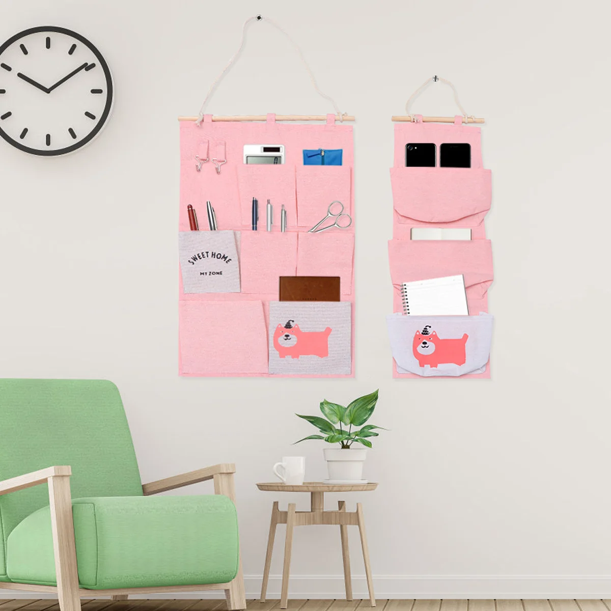 

1Set Fabric Wall Hanging Storage Bag Large Small 3 Pockets Waterproof Cotton Linen Organizer Multi-Pocket Hanging