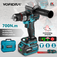 YOFIDRA 700N.m Brushless Electric Impact Drill 20+3 Torque Electric Screwdriver Hammer Drill Power Tools For Makita 18V Battery