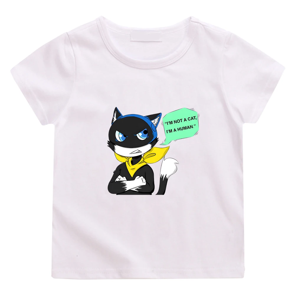 Morgana Cat Persona 5 Game Graphic T-shirt 100% Cotton Short Sleeve O-neck Tee-shirt Kawaii Boys/Girls Children Tshirt Casual