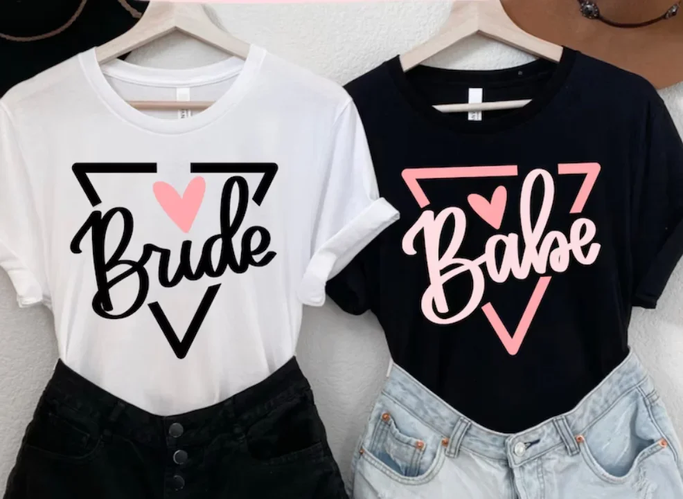 

Bride Babe Scripted Bachelorette Party Digital Designs Cut Files Bridal Shower bridesmaids 100%cotton Short Sleeve Top Tees y2k