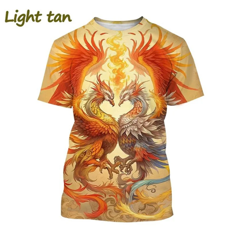 Men's and Women's Animal Pattern Firebird Printed T-shirt Fashion Phoenix 3D Printed T-shirt Round Neck Short-sleeved Casual Top