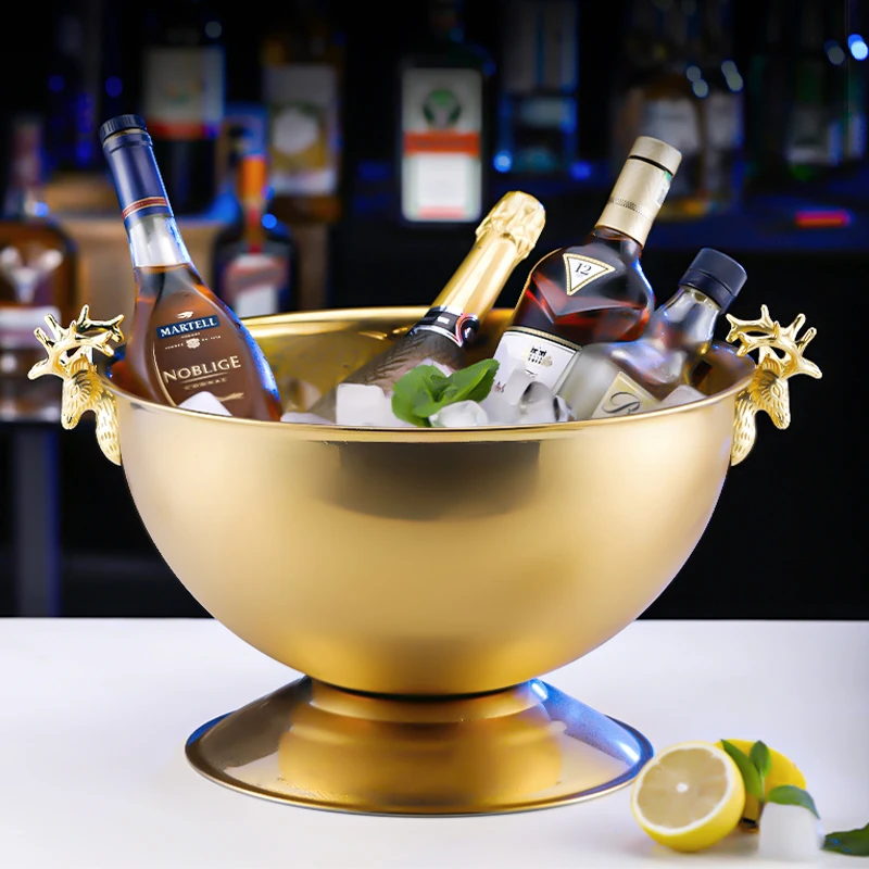 

13L Stainless Steel Ice Bucket Deer Head Wine Champagne Granule Tube Champagne Barrel Ice Wine Barrel Barware