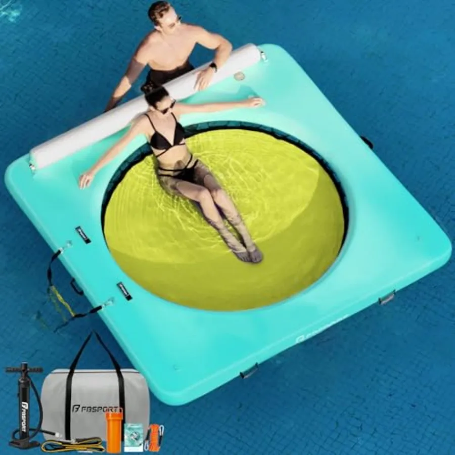 

Inflatable Round Water Hammock Floating Ring for Adults in Blue with Cup Holder and Ladder for Pool Party Lake Raft Sunchill Lo