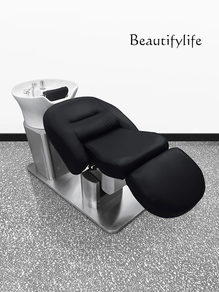 Internet Celebrity Electric Adjustable Barber Shop Shampoo Chair Special High-End Ceramic Basin Hair Salon Half Lying