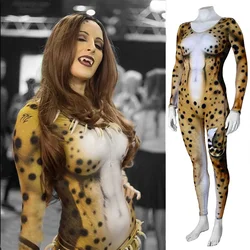 Disfraz de Cosplay de Animal Cheetah para mujer, mono de superhéroe, mono con estampado 3D de Spandex, traje Zentai, disfraz de Halloween