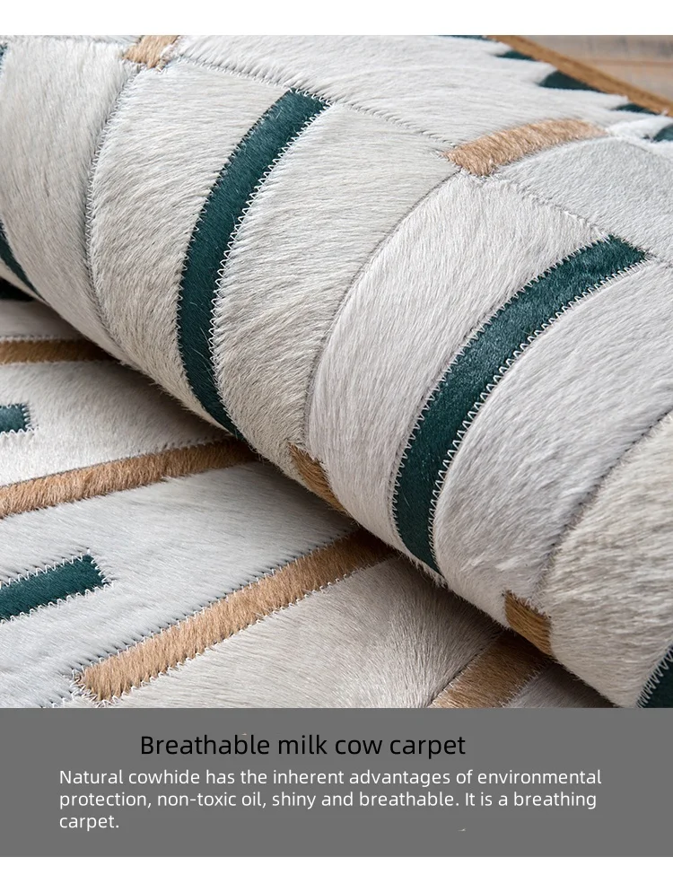 Handmade Real Cowhide Round Carpet Living Room Bedroom Sound-absorbing Rug Genuine Cow Fur Chair Floor Mat Sofa Coffee Table Mat