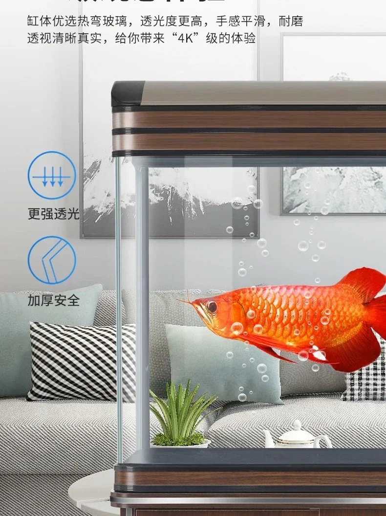 Small To Medium-sized One Meter Large Hot Curved Glass Living Room in Fish Tank, Goldfish Tank with Scenic Aquarium