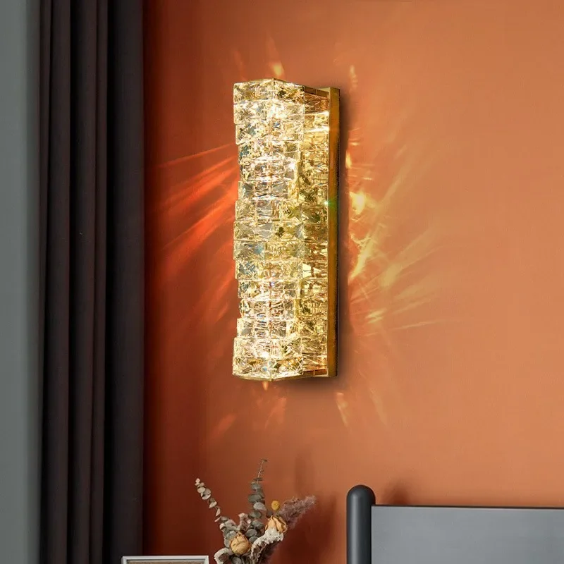

Light Luxury Crystal Wall Lamps Living Room Bedroom Hotel Headboard Nordic Minimalist Corridor Staircase Villa LED Wall Sconces