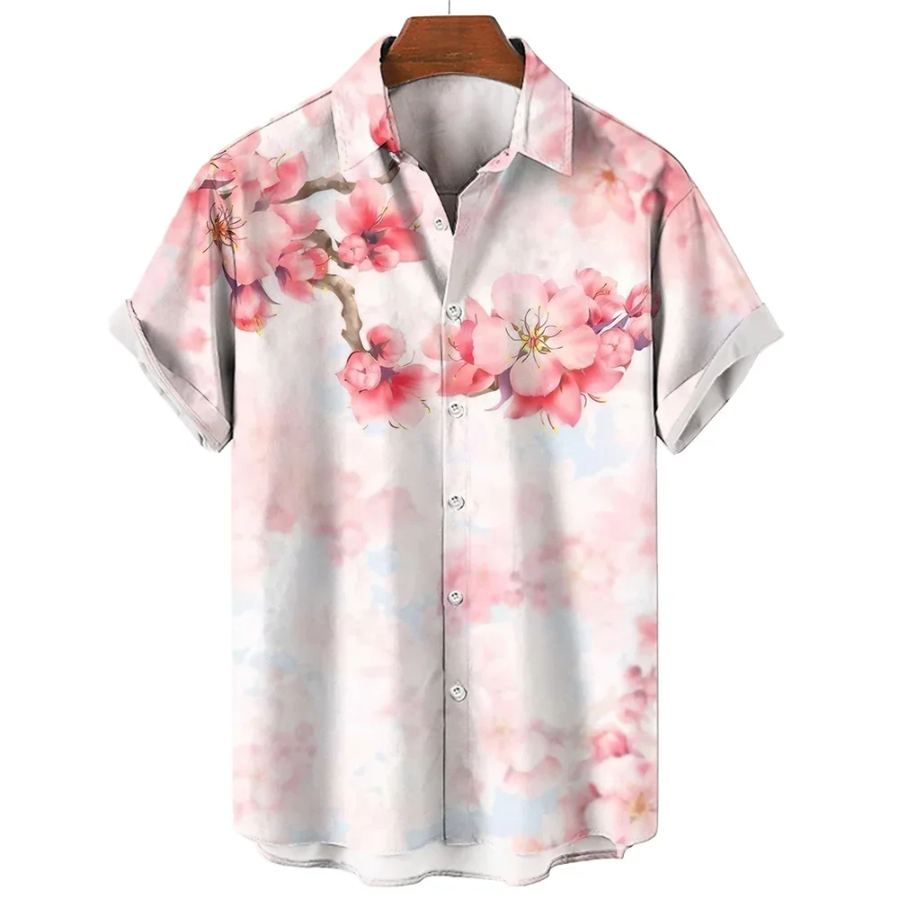 Camisa de manga corta con un aspecto fresco y moderno, nuevo estilo, 2023 El estampado floral 3D le da un efecto de ciudad floreciente. Es un cas