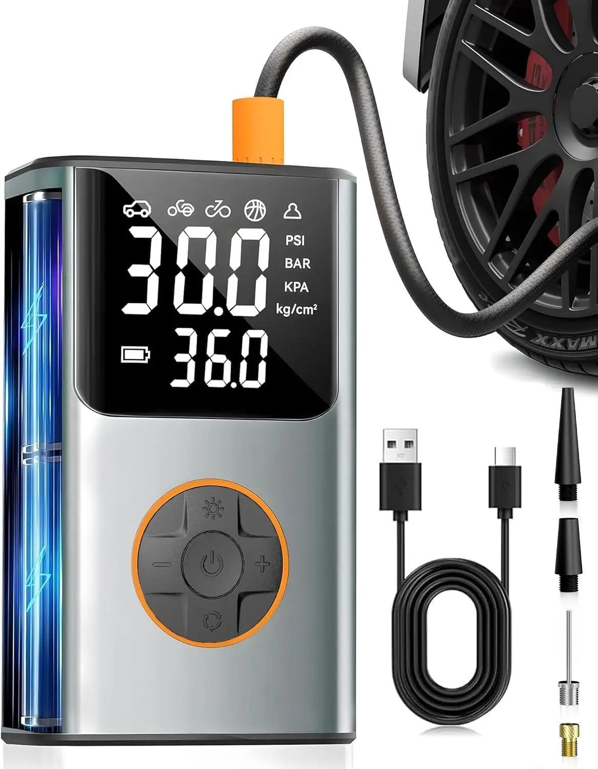 

Portable Tire Inflator 150PSI Air Pump with LCD Dual Screen & Digital Gauge for Car, Bike, Motorcycle
