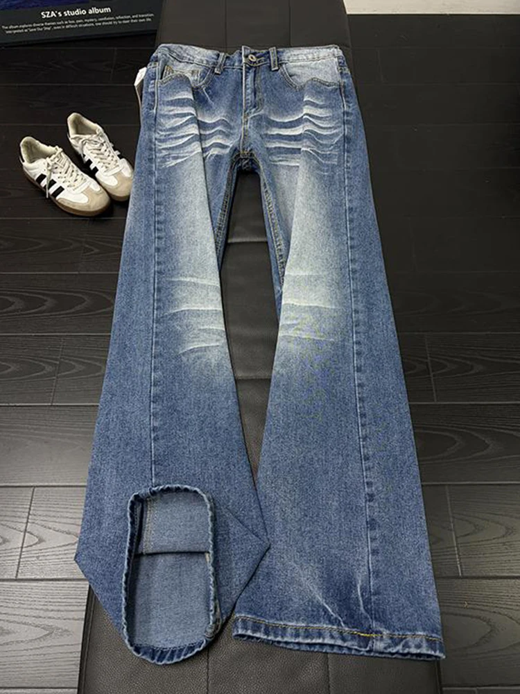 

Low Waist Water Waed Lightning Pattern Men's Jeans Straight Leg Wide Leg Winter American Cool High End Feeling Pants