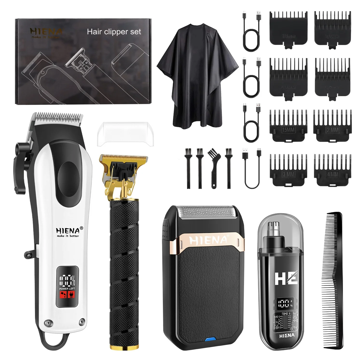 

Hiena комплект машинки для стрижки волос со светодиодным дисплеем, электрический триммер для бороды, портативный беспроводной парикмахерский комплект для стрижки волос