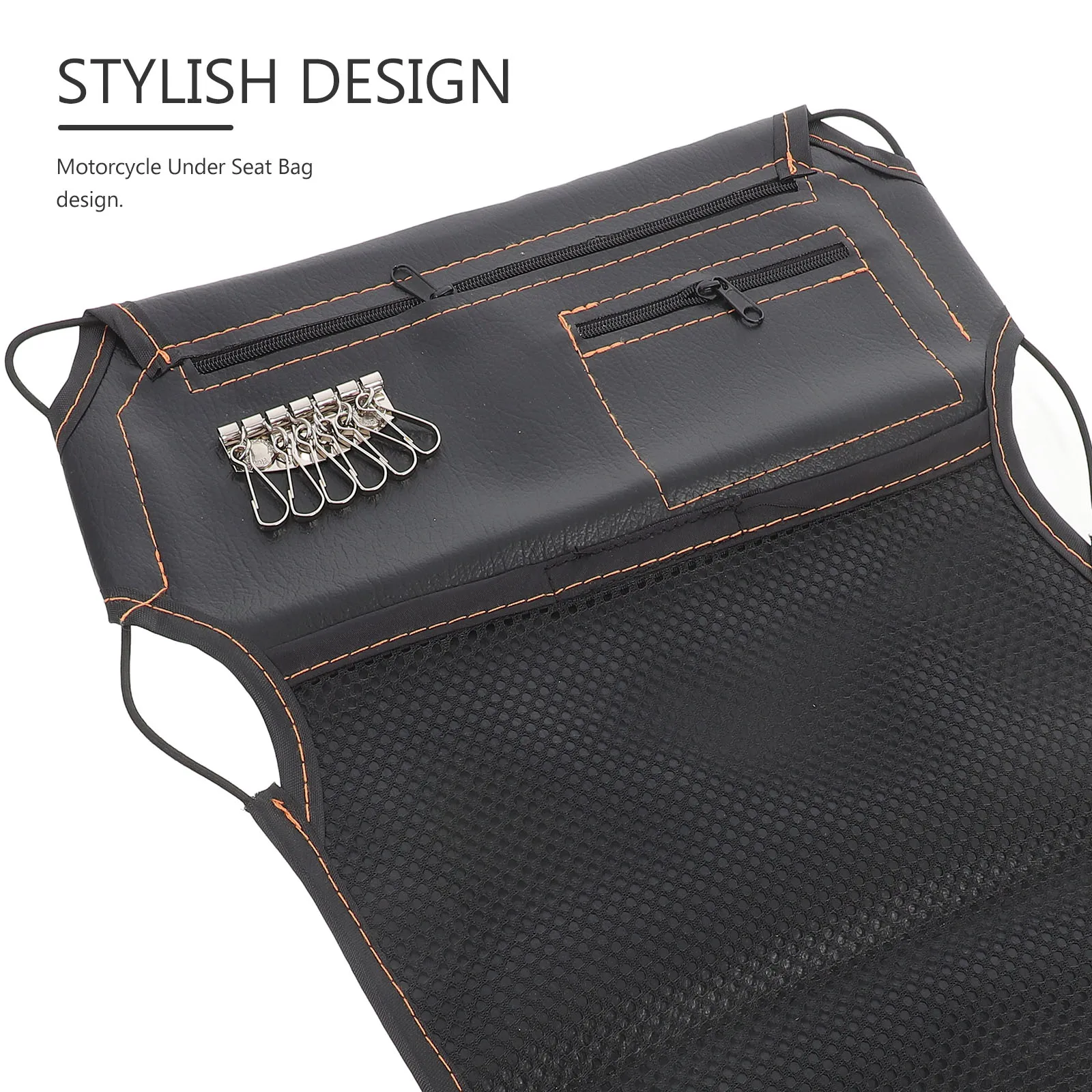 

Multipurpose Motorcycle Storage Bag PU Metal Saddlebags Large Capacity Under Seat Tool Pouch Bike Riding Daily Commuting