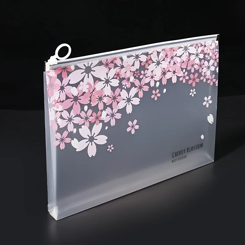 Cherry Blossom Transparent A4 Zip File Bag Decorative Document Pouch for Office School Home Travel Organizing Letter Size Papers