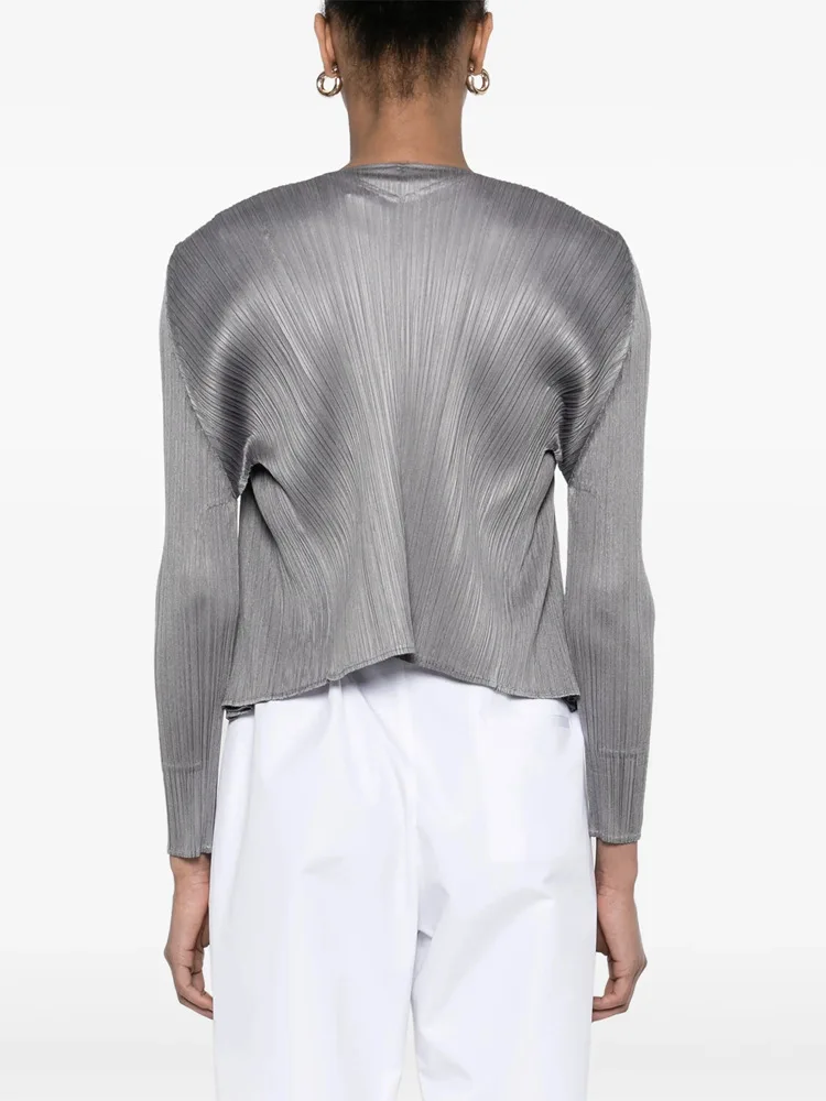 ISSEY Basic Slim-Fitting Solid-Ruffled Short Coat with Open-Back Blazer in Lightweight Material