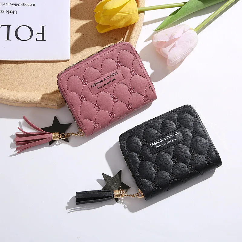 

Fashion Short Women Tassel Zipper Wallet Small Cute Female Pu Leather Coin Money Purse Clutch Bag Clip ID Credit Card Holder