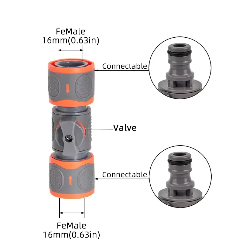 1Pc Double End Quick Connect With Shutoff Valve Universal Garden Hose Adapter For Water Spray Gun