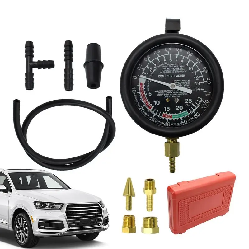 Vacuum Gauge Automotive No-Leak Brake Bleeder Kit Adapter Vacuum Pressure Tester with Portable Carrying Box Vacuum Balancer Kits