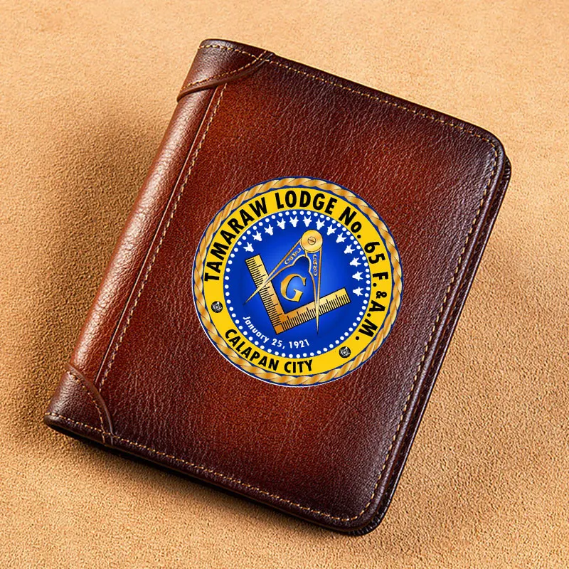 High Quality Genuine Leather Wallet Tamaraw Lodge No. 65 F. &.M. Calapan City Masonic Printing Standard Short Purse BK3686