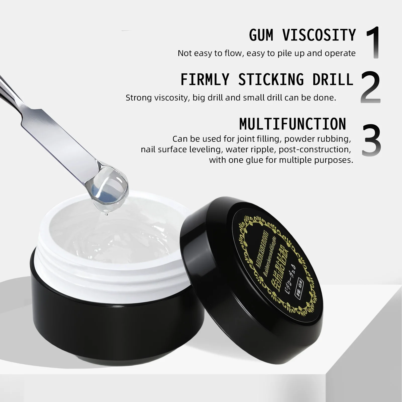 3In1 Rhinestones กาวเจล No Wipe Top Coat Nail Art Soak Off UV GEL เคลือบเงา 3D Chrome Design เพชรโปร่งใสกาวเจล