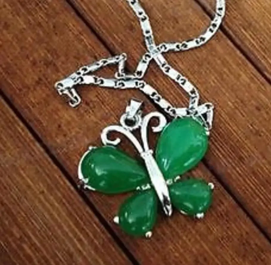 

Новый горячий красивый зеленый нефритовый резной кулон с бабочкой Lucky Jade + ожерелье-цепочка