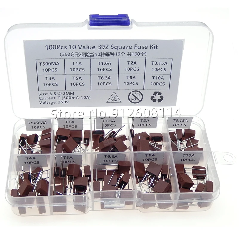 20Pcs 392 Square Fuse 0.5A 1A 2A 2.5A 3.15A 4A 5A 6.3A 8A 10A 250V  Plastic Fuse T2A LCD TV Power Board Commonly Slow Blow Fuse image 5