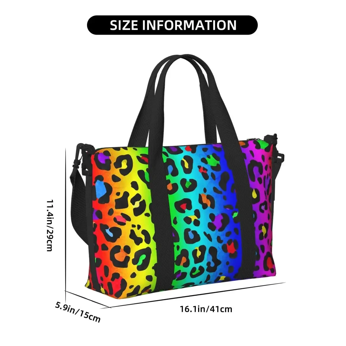 Double Rainbow Leopard Print All Over Animal Pattern Beach Travel Bag Tote Bags For Gym Sport Women Shopping Duffle Shoulder Bag