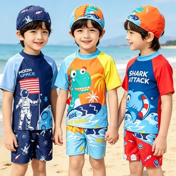 Boys Swimsuits Kids Toddler 3 to 4 5 6 7 8 9 10 11 12 Years Funny Boy Swimwear 3 Piece Short Summer Swimming Suit UV Protection