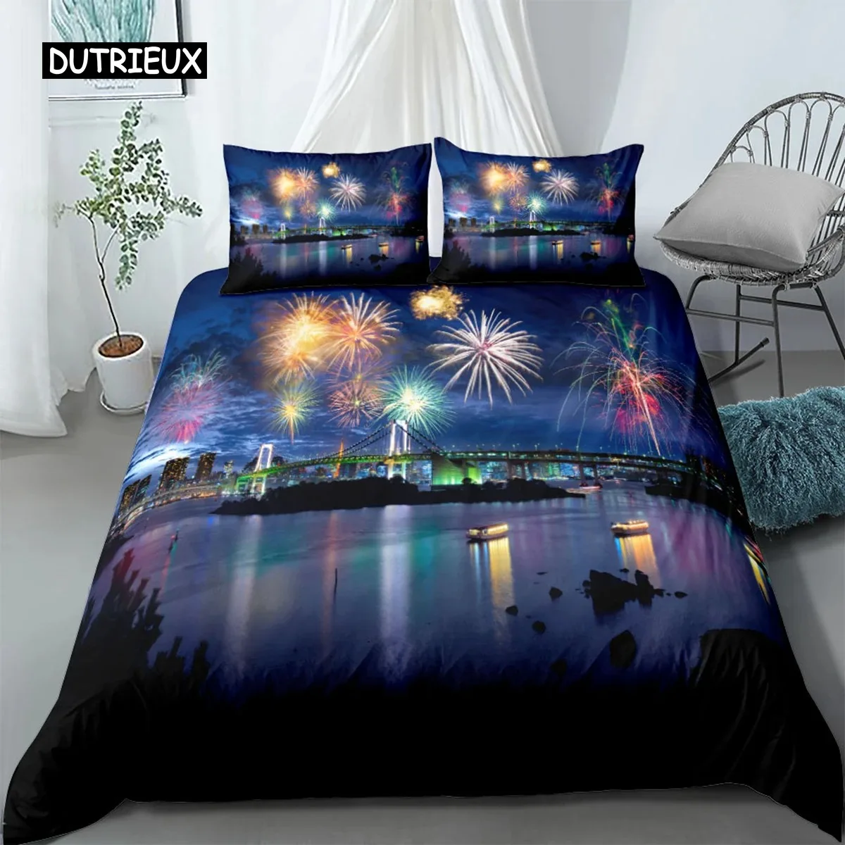 

City View Duvet Cover Set Dubai City Night View Single Double Queen King Size Bedding Set for Adults 3pcs Soft Quilt Cover