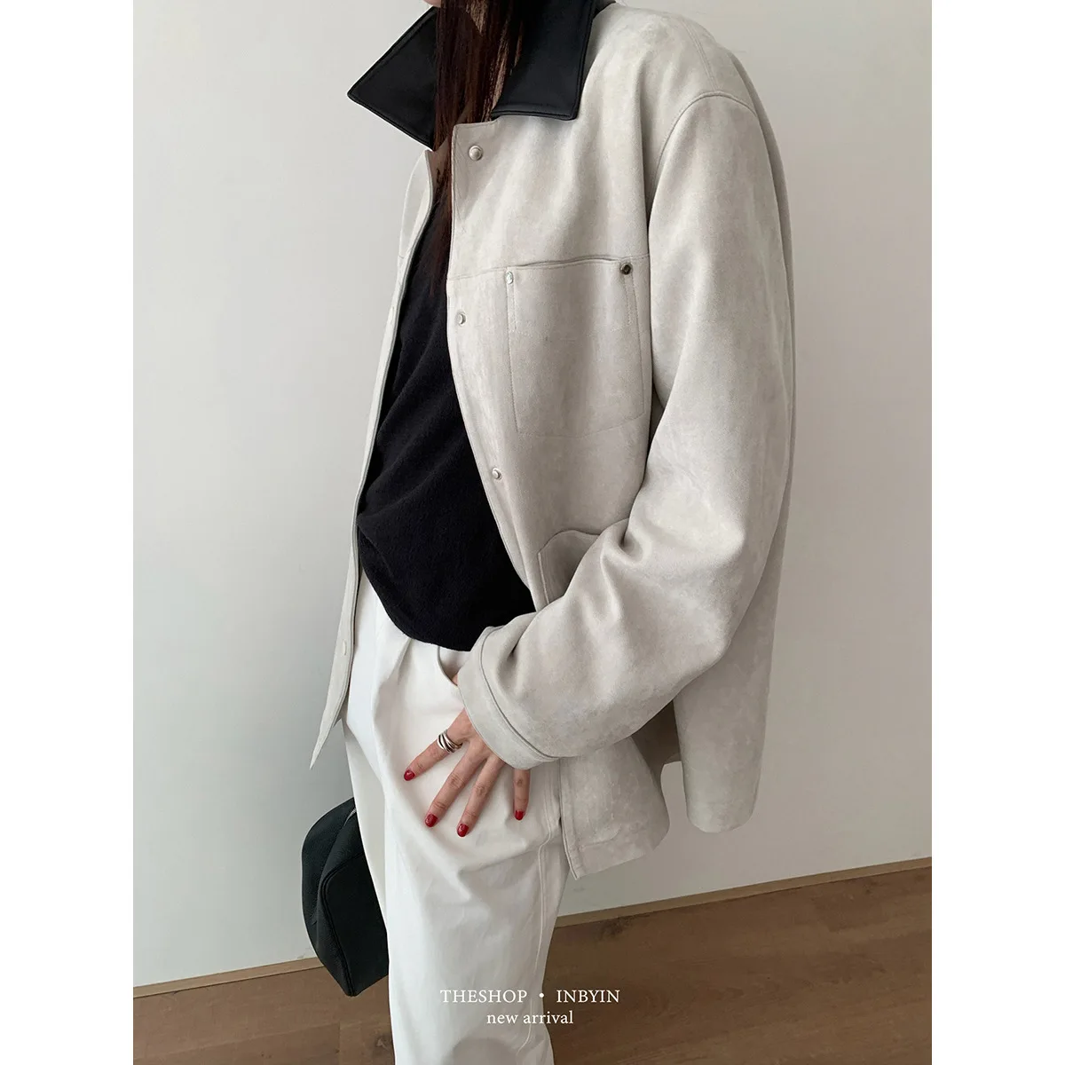 

Women Color-Blocking Suede Turn-Down Collar Women's Autumn Jacket