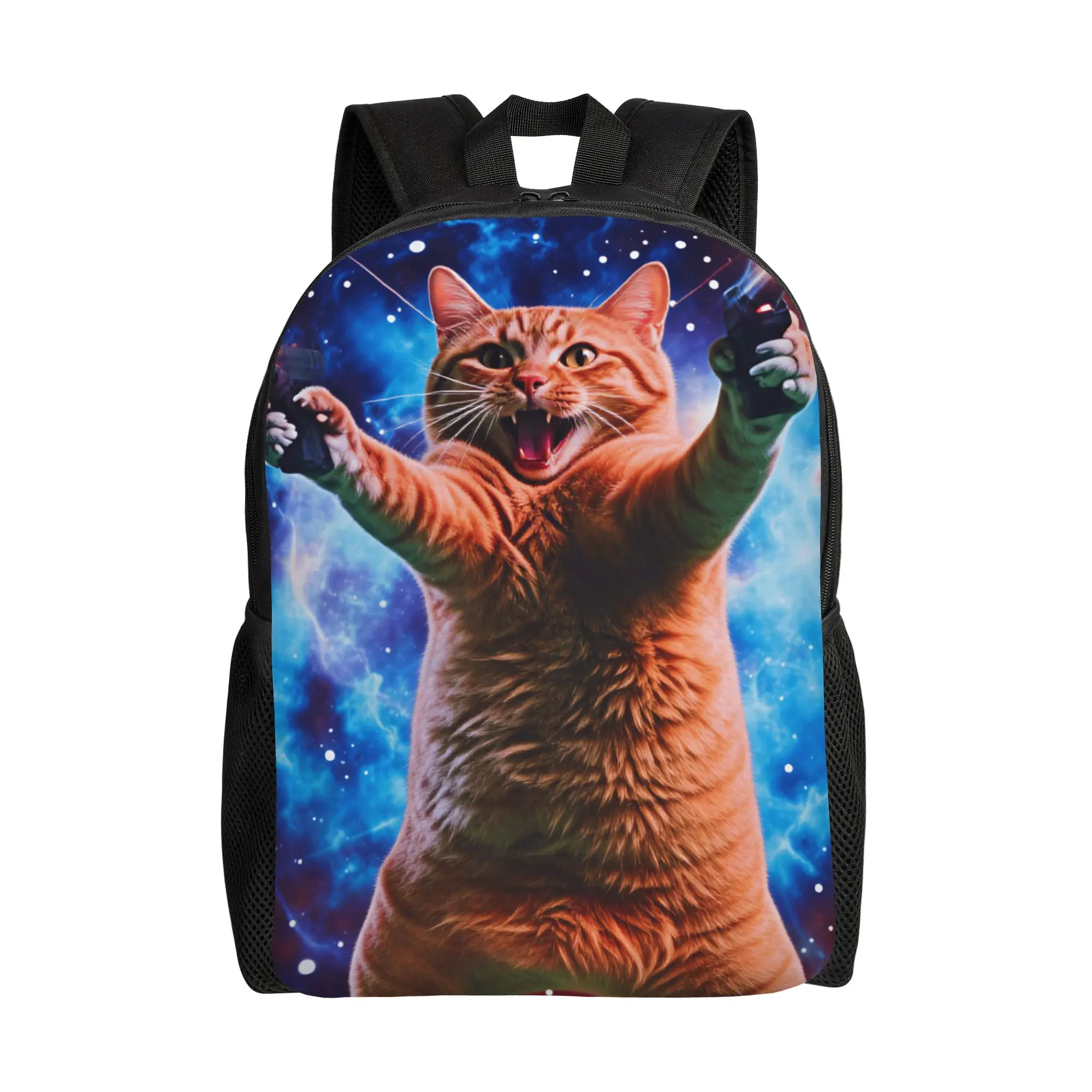 Orange Cat  Shooting In Vibrant Cosmic Nebula Space Backpack  Outdoor Backpacks Youth Designer Big School Bags Cool Rucksack