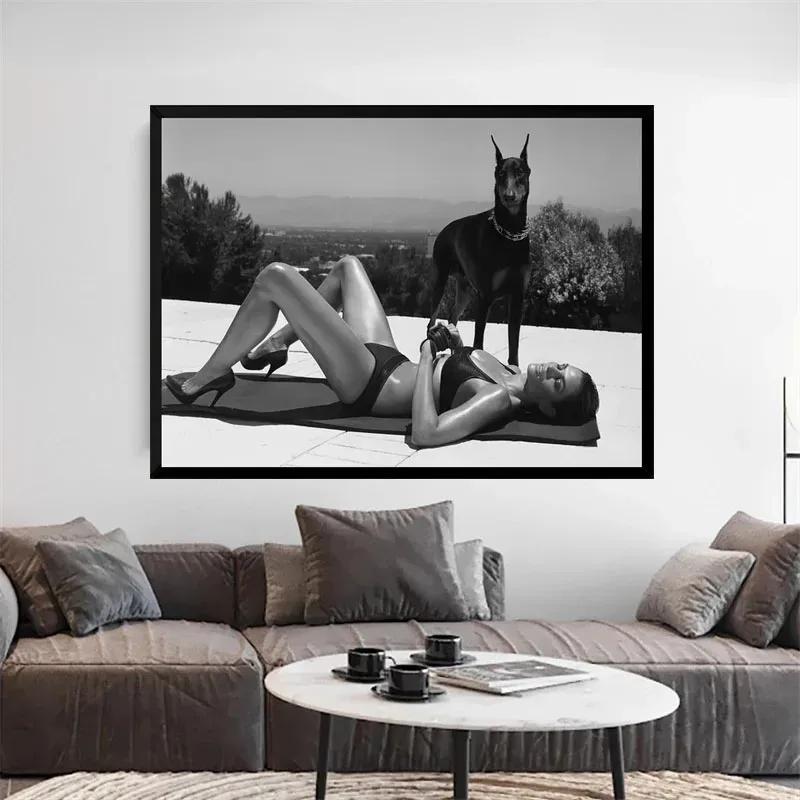 Helmut Newton Poster Print Black White Sexy Lady Doberman Photography Canvas Painting Wall Pictures Living Room Home Decoration