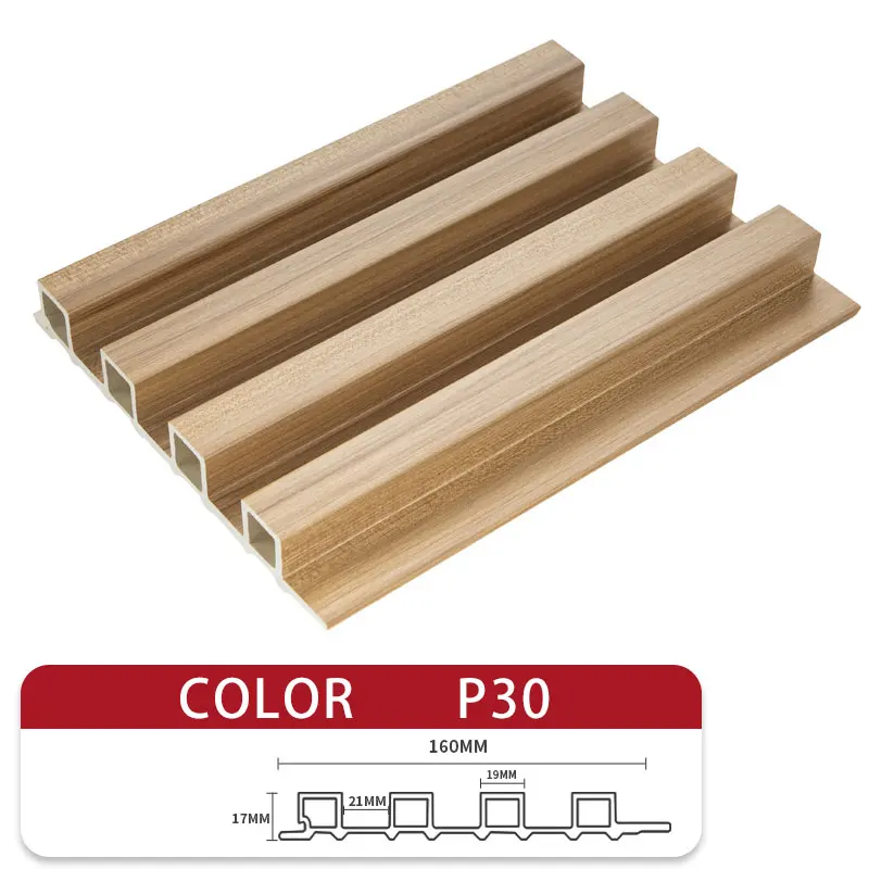 2026 Hot Selling WPC Wall Panel 160*24 mm Fluted Wood Grain PVC Board Waterproof Wood Plastic Composite Claddingpromote sales