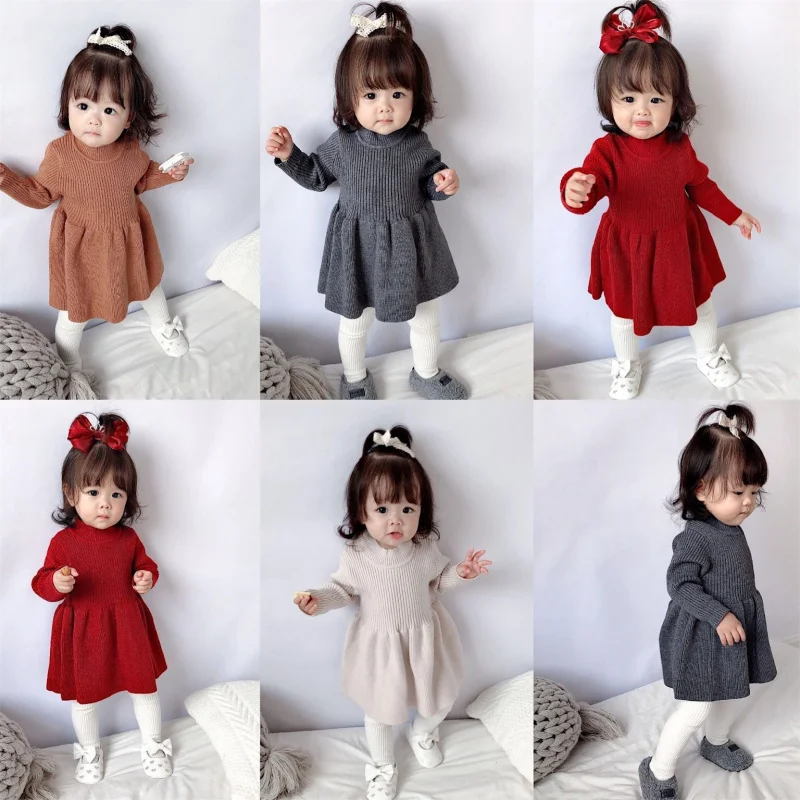 

Baby Autumn Winter Knitted Dress for Girls, Korean Fashion Base Sweater Dress for Little Girls, Outdoor Sweater for Girls