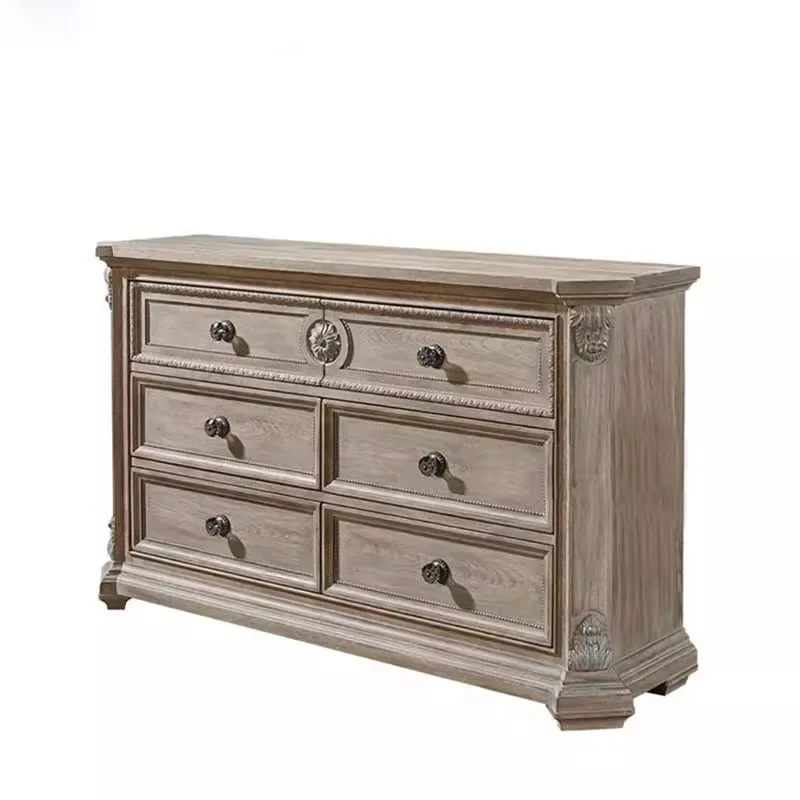 

French retro wine cabinet living room against the wall solid wood high cabinet glass cabinet door old household