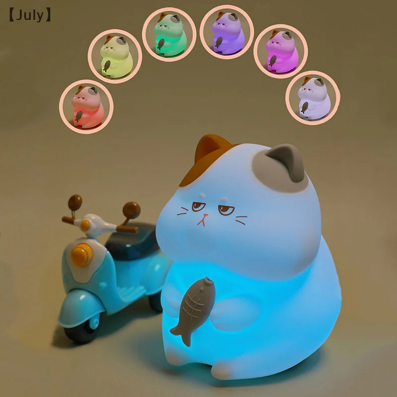 Lampka nocna Greedy Cat USB akumulatorowa ciepła i RGB przedszkole lampka do spania Kawaii bezprzewodowe lampki nocne do wystroju pokoju dziecięcego