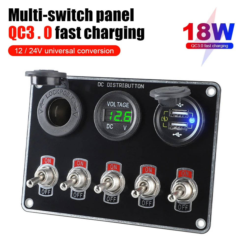 

12V Outlet Car Usb Fast Charger Port Plug QC Quick Charging Boat Accesories Interior Marine Switch Metal Rocker Toggle ON/Off