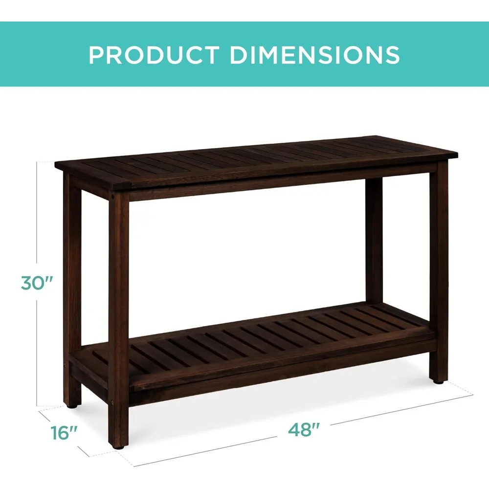 48in Shelf Eucalyptus Wooden Console Table Indoor Outdoor Multifunctional Buffet Bar Storage Organizer