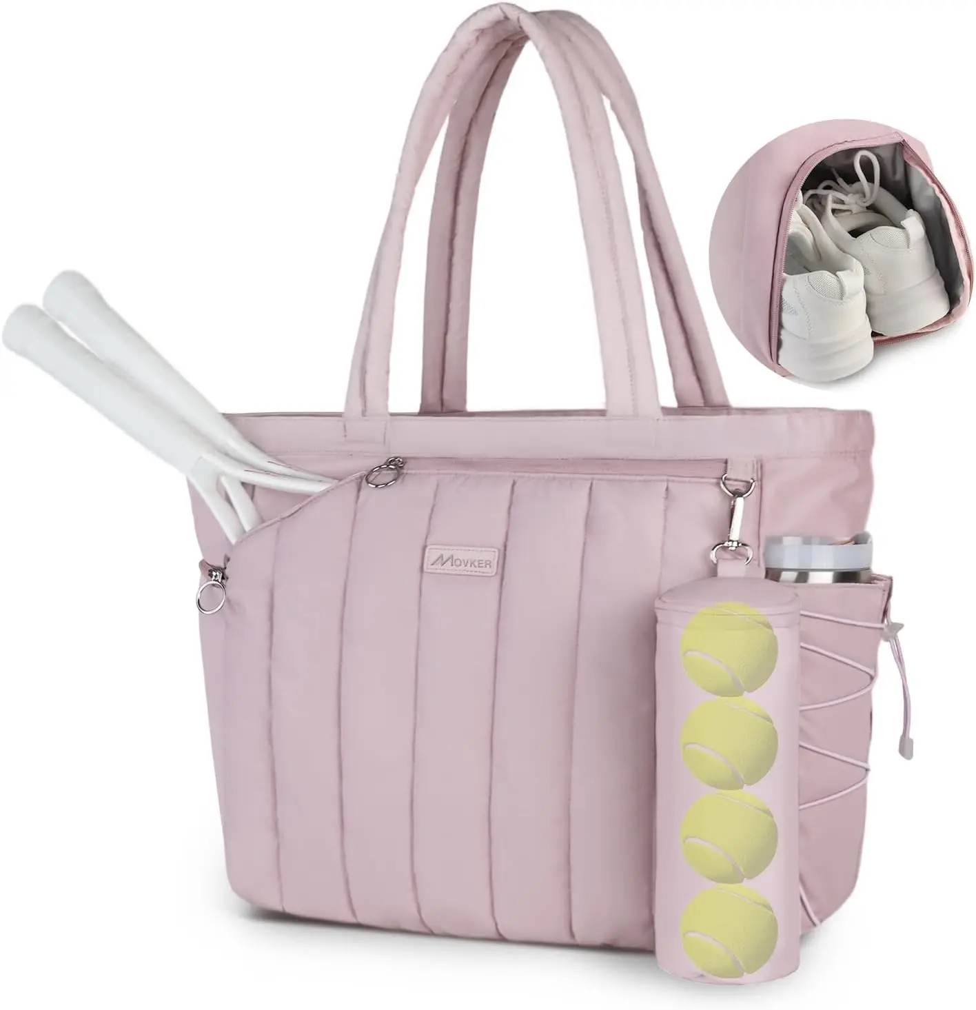 

Стеганая сумка-тоут для тенниса для женщин с отделением для обуви, водонепроницаемым карманом, подходит для ноутбука и ракеток