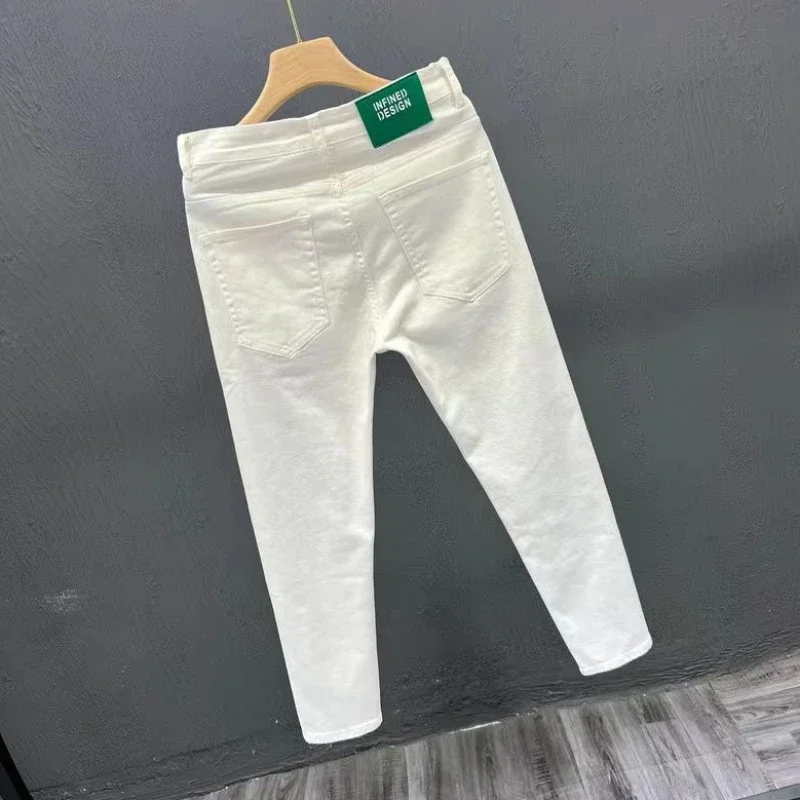 Male Cowboy Pants White Jeans for Men Cropped Trousers Straight Black High Quality Wide Leg Korean Fashion Spring Autumn Luxury