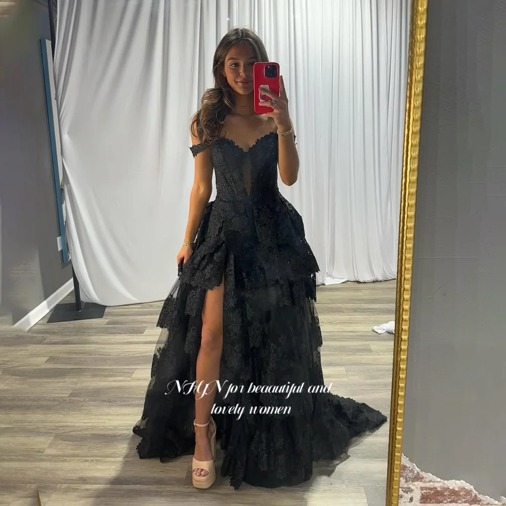 

NFYN Off Shoulder Evening Dress Multilayers Fluffy Prom Dress A Line Ball Gowns فساتين مناسبة رسمية Customized