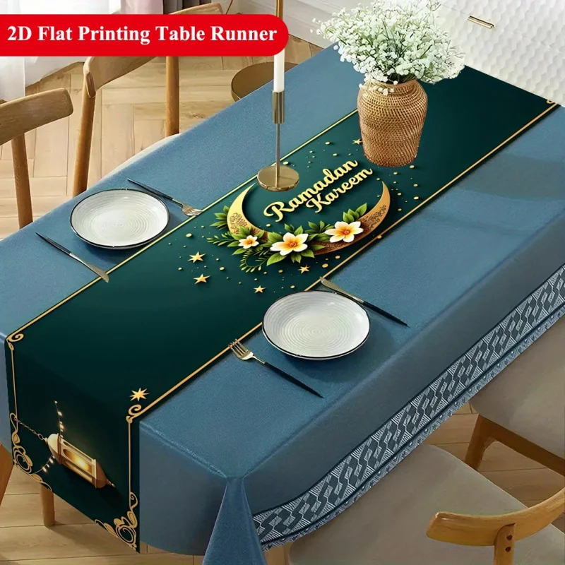 VIKAMA Is Creating A Sophisticated Festive Atmosphere With This Teal And Gold Ramadan Table Runner For Your Dining Table