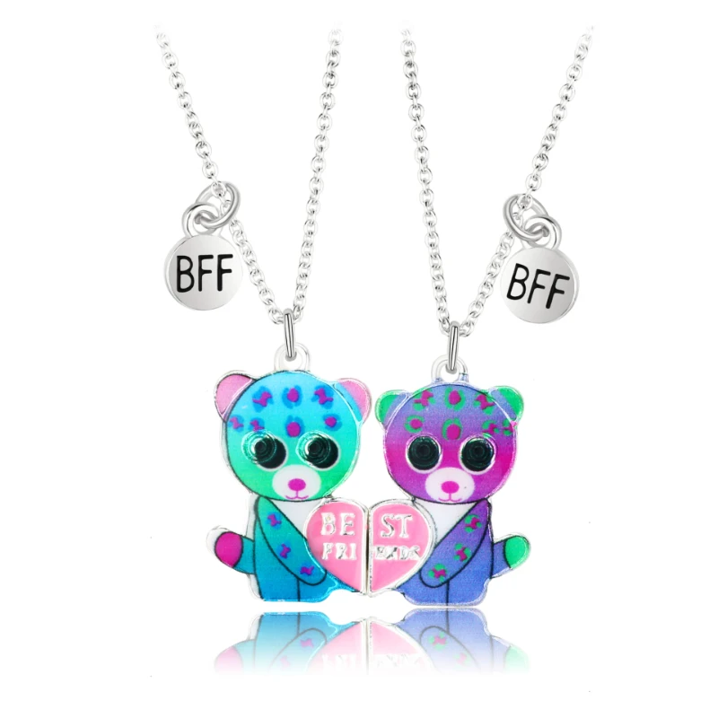 New Cute Cartoon Pendant Chain Best Friends Magnet Necklace BFF Friendship Children\'s Jewelry Gift for Girls 2Pcs