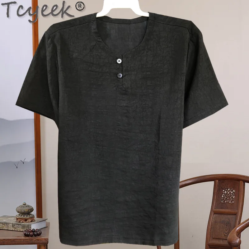 Tcyeek 100% Mulberry Silk Mens T-shirts Casual Men's Short Sleeve Tops Summer Clothes Black T-shirt 2024 Loose Fit Camisetas