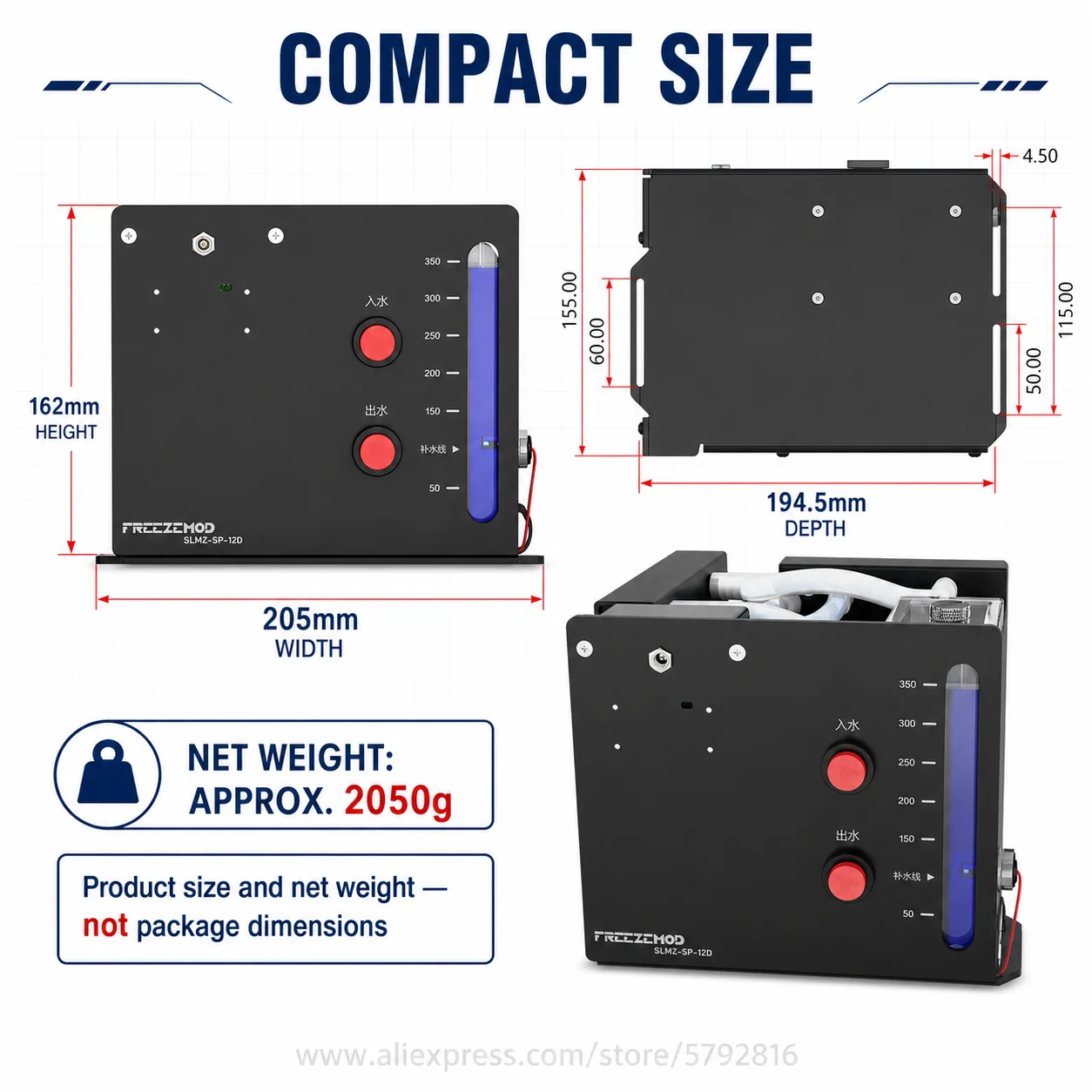 FREEZEMOD SLMZ-SP-12D Dual 120mm Radiator Water Cooling Module 12V 24V 500ml Pump Tank Water Level Alarm